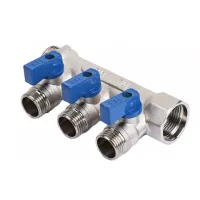 TiM Коллектор с шар. кран. 3/4"х1/2"- 3 вых., ник. под плоскую прокладку  MV03N-3F